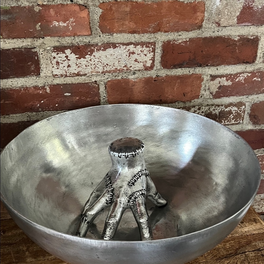 Wednesday, Addams, candy bowl, pottery, barn, Silver Handcrafted Decorative Bowl